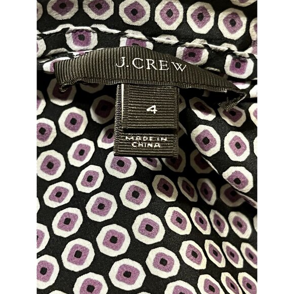 J. Crew 100% Silk Women's Size 4 Top Purple Black Cut out Neck Silk Blouse Excel - Picture 7 of 7